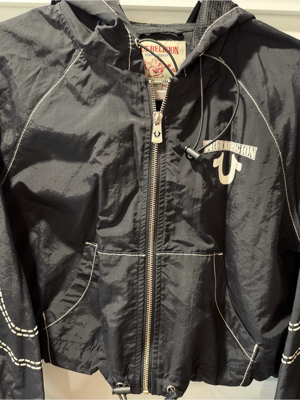 True Religion Black Hooded Windbreaker Jacket
